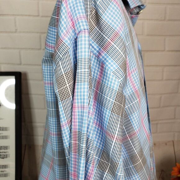 Peter Millar Mens Blue Check Long Sleeve Button up Dress Shirt size XL Cotton - Picture 8 of 11